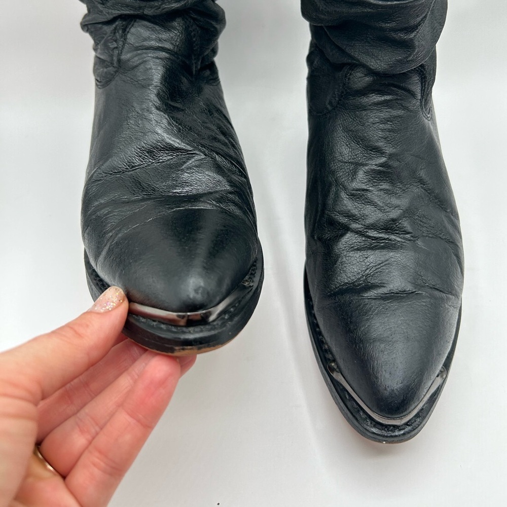 Dingo Slouch Cowboy Boots Black Leather Western boot Biker women’s size 6 - Picture 5 of 10